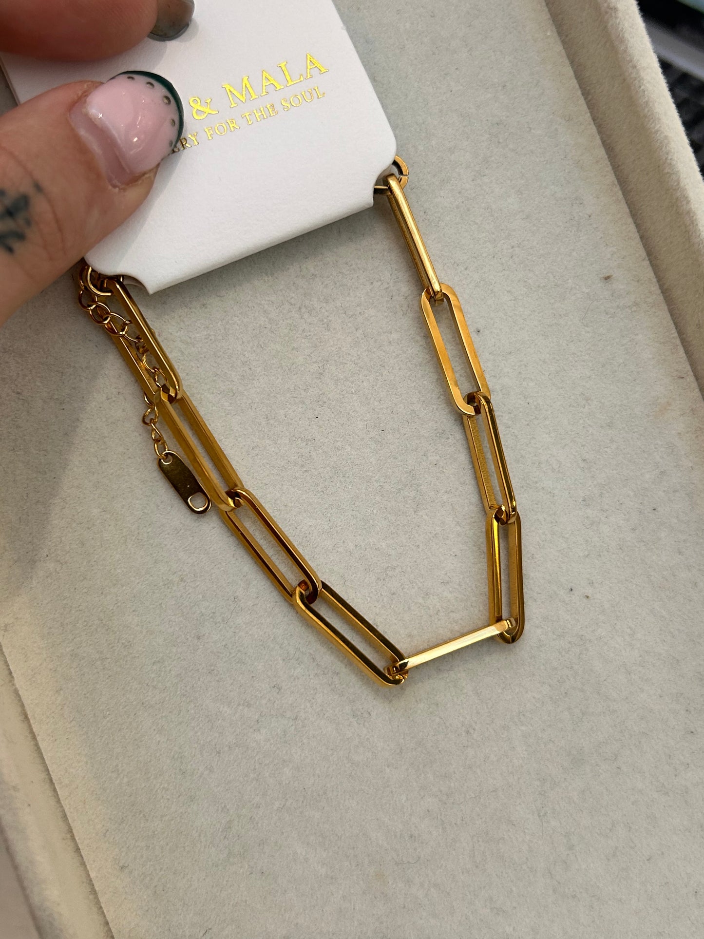 
                  
                    Greta Gold Long Paperclip Bracelet
                  
                