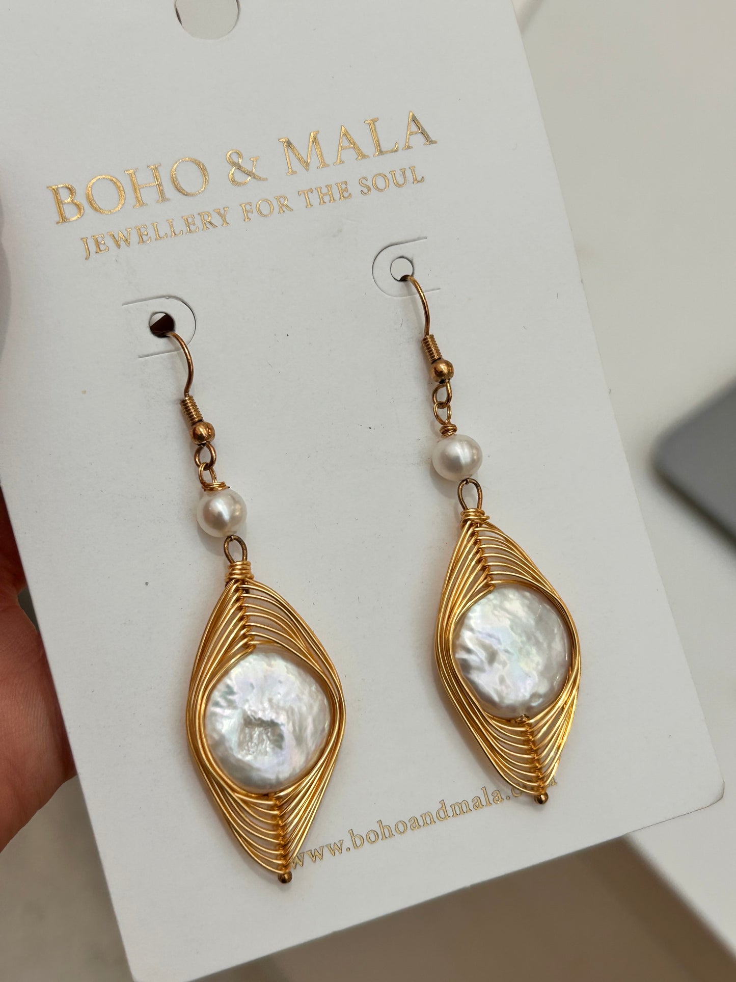 Fiora Gold Wire Wrapped Pearl Earrings – Boho & Mala jewellery