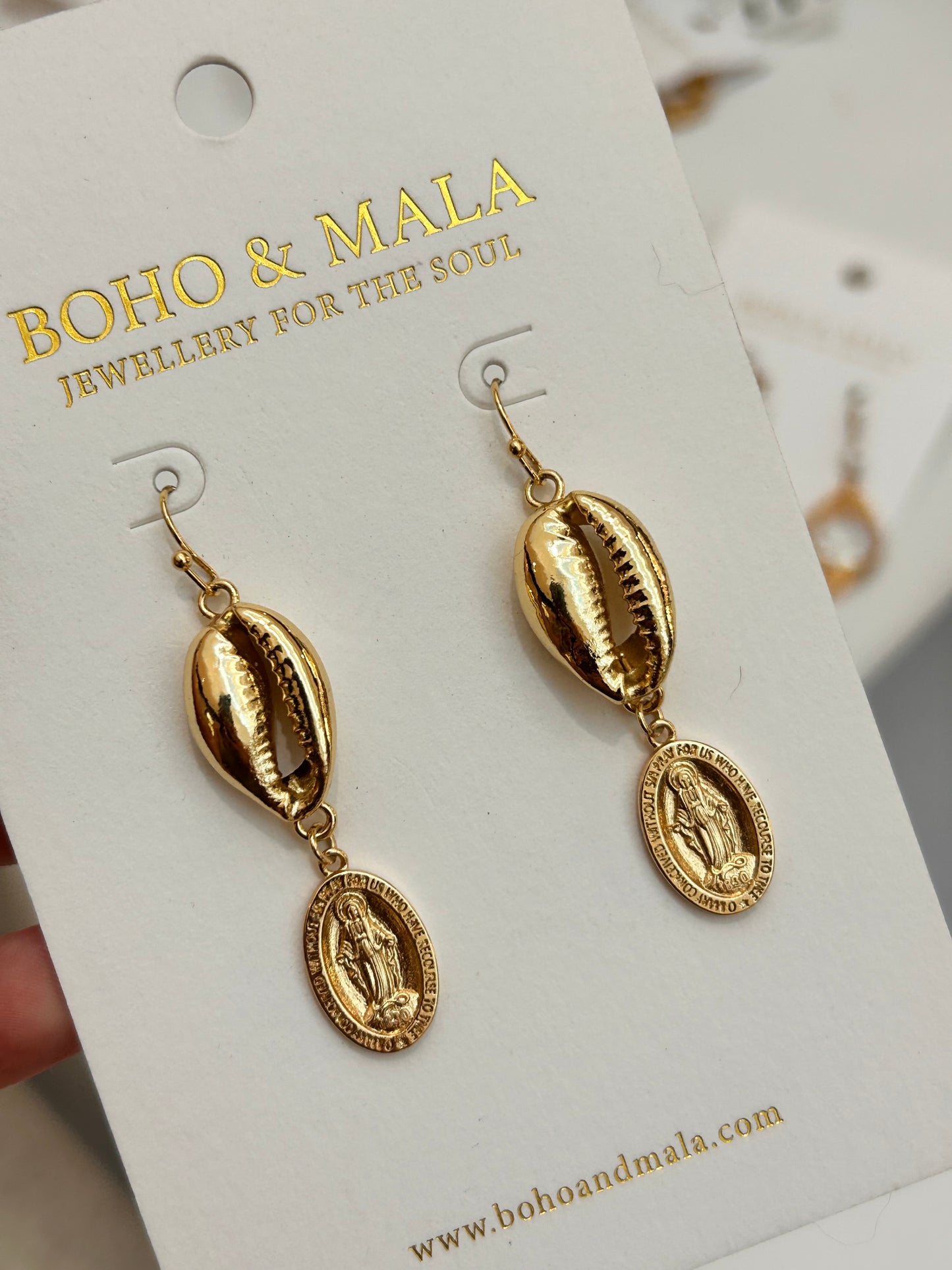 
                  
                    Maristella Gold Cowrie & Medallion Earrings – Boho & Mala jewellery
                  
                