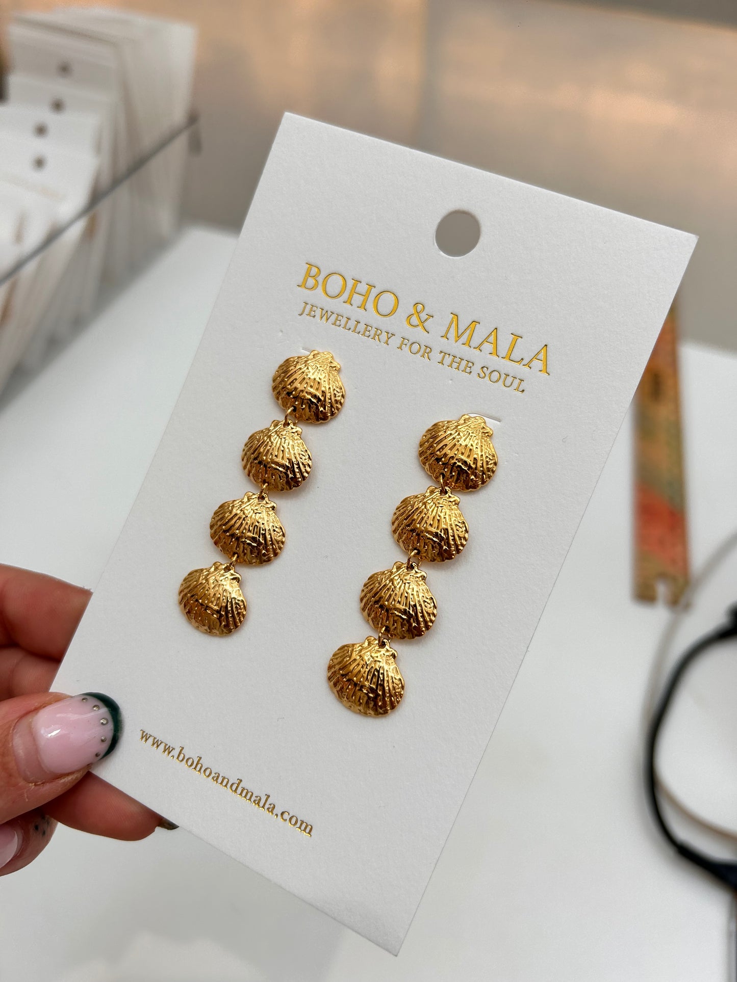 Seaside Gold Cascading Shell Earrings – Boho & Mala jewellery