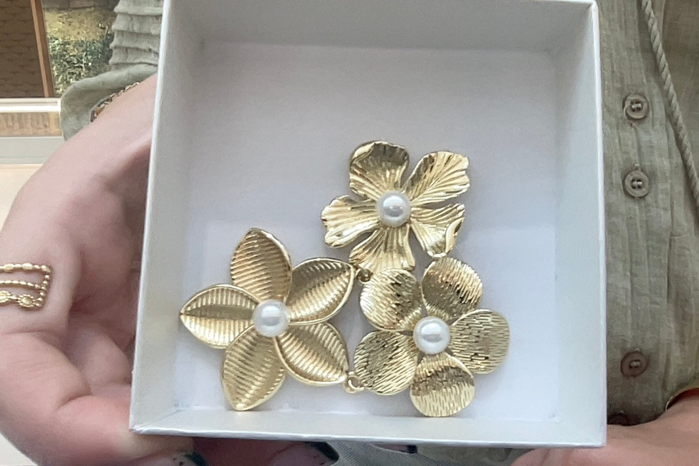 Gold & Pearl Mixed Floral Charm Pendant – Boho & Mala jewellery