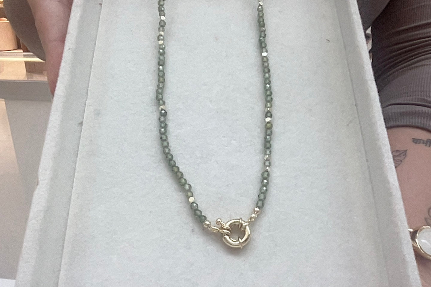 
                  
                    Sahara Sage Green Necklace – Natural Genuine Gemstones — original display photo
                  
                