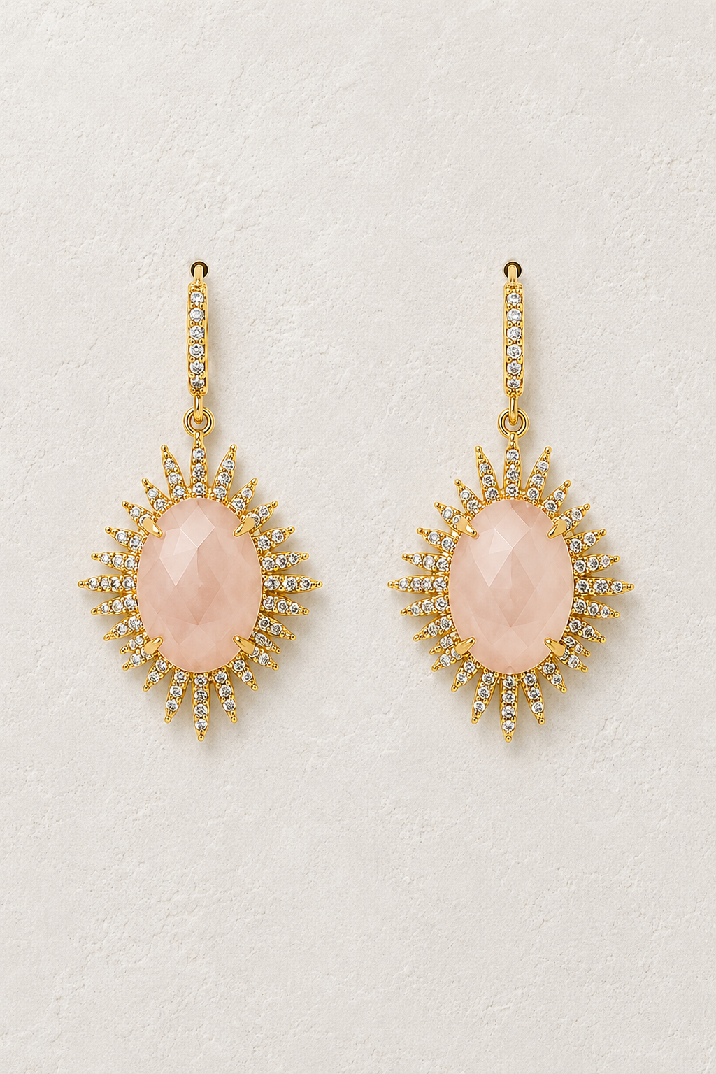 Astra Rose Quartz genuine gemstone statement drop earrings