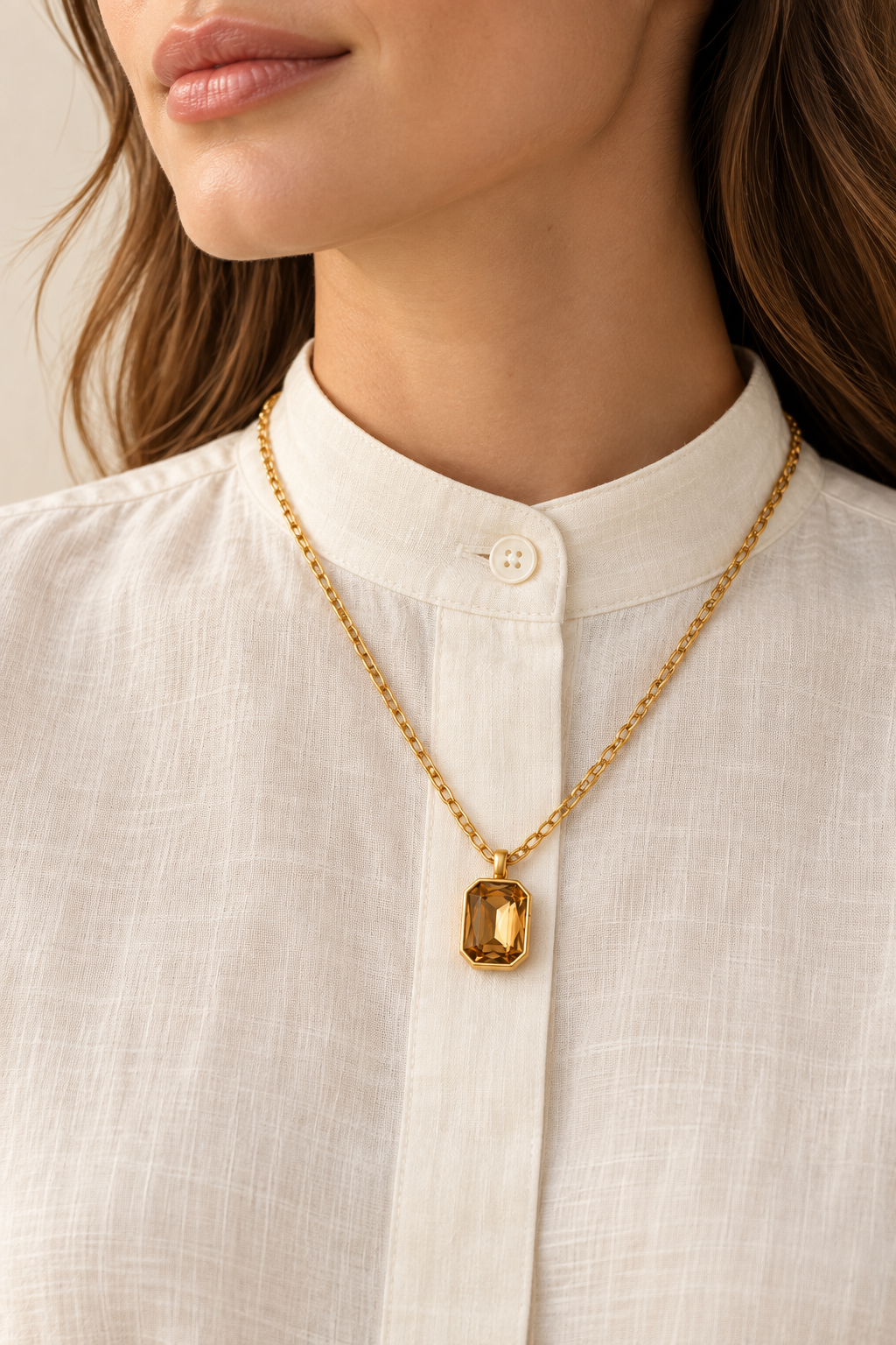 Aurelia Champagne Cubic Zirconia Necklace worn on a model