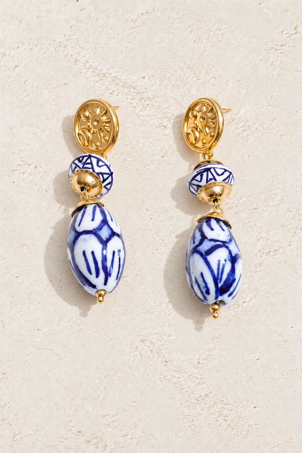Blue & White Ceramic Celestial Drop Earrings — hero