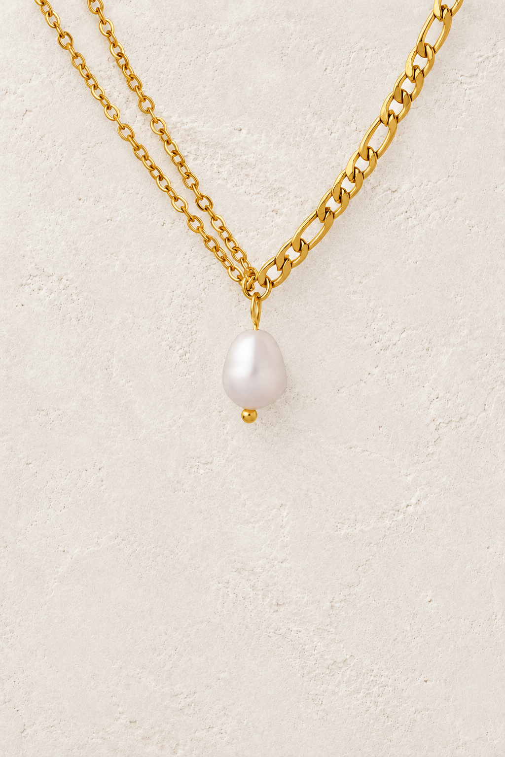 Odette Gold Layered Pearl Drop Necklace on Francesca's approved original hero background