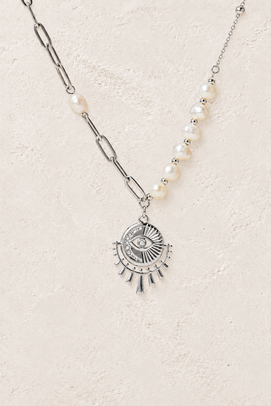 Esme Silver Pearl Medallion Necklace on Francesca's approved original hero background