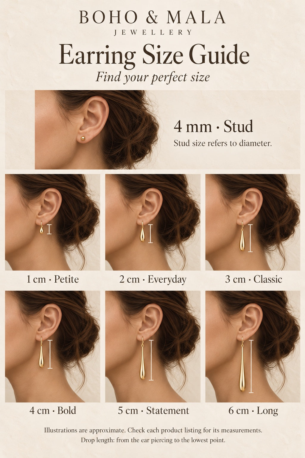 
                  
                    Boho & Mala earring size guide
                  
                