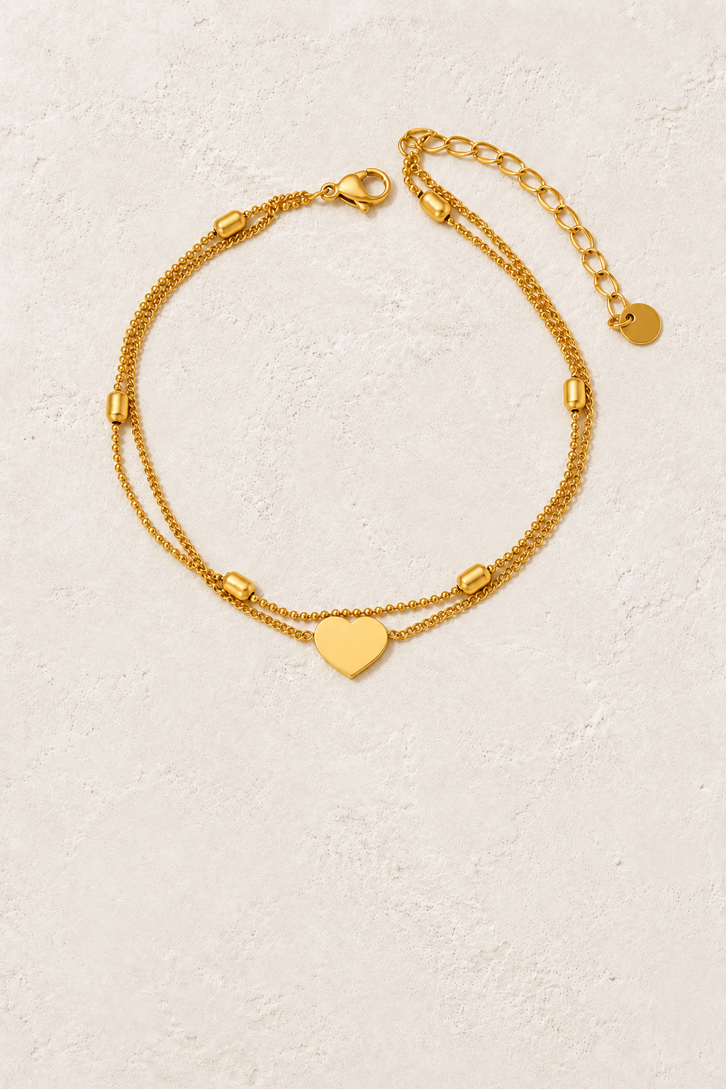 Gold Plated Stainless Steel Waterproof & Tarnish-Free Adjustable Anklet- Boho Jewellery For Everyday Wear on cream plaster – Boho & Mala