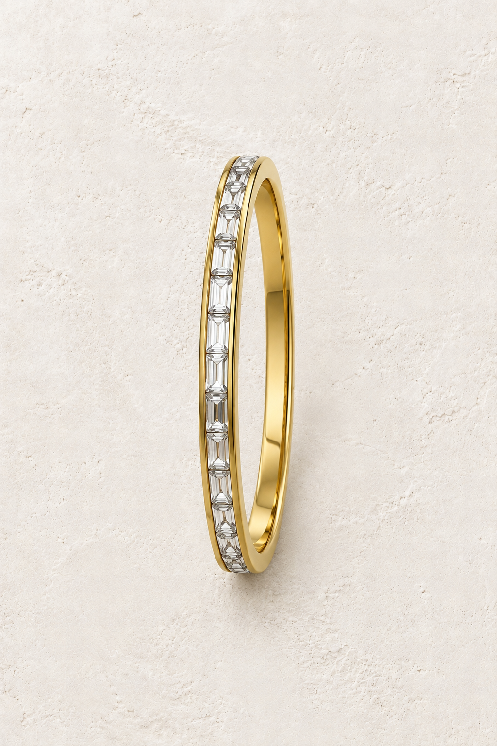 
                  
                    Gold Baguette Crystal Bangle | Waterproof on ivory textured background
                  
                
