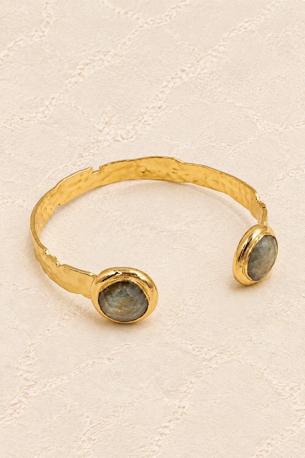 Labradorite Isla Cuff Bracelet on ivory plaster, tall product cover
