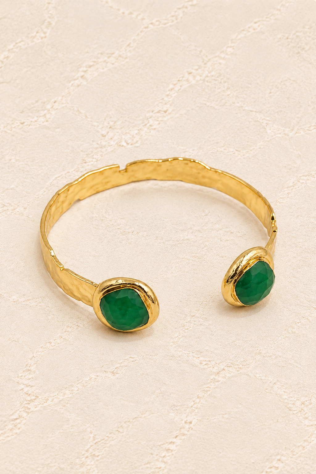 Green Jade Isla Cuff Bracelet on ivory plaster, tall product cover