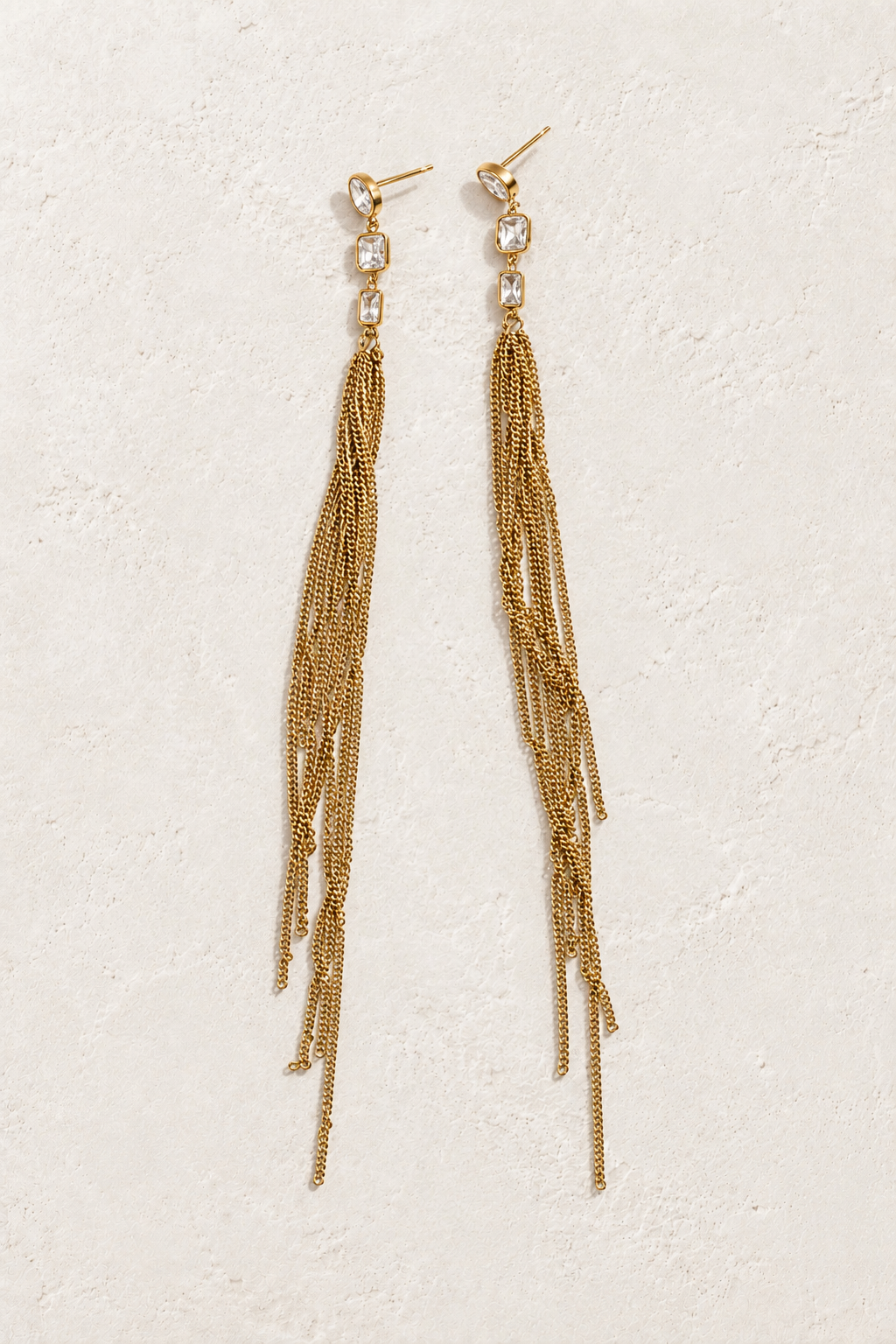Gold Crystal Chain Tassel Earrings — hero