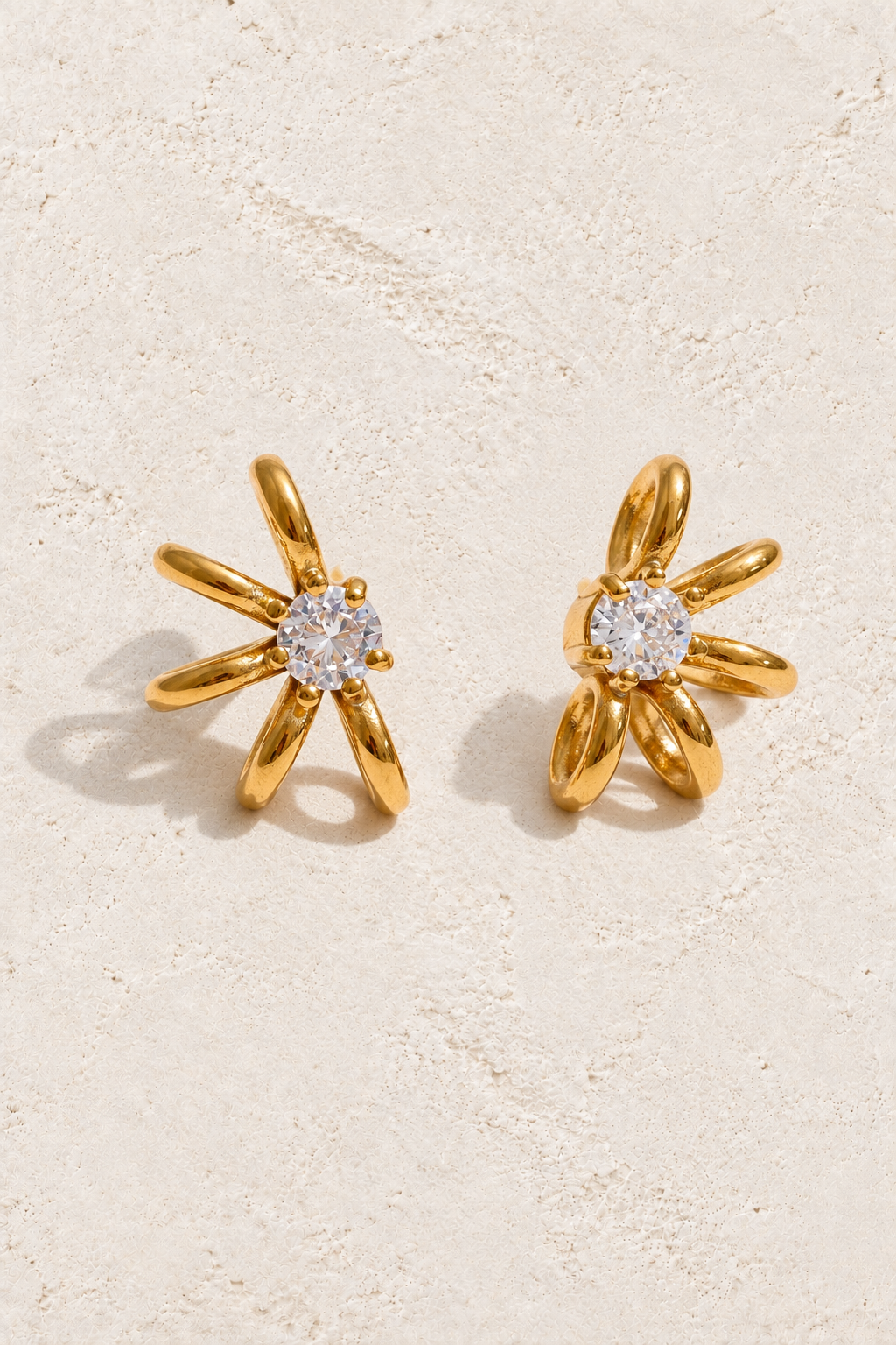Gold Crystal Petal Stud Earrings — hero