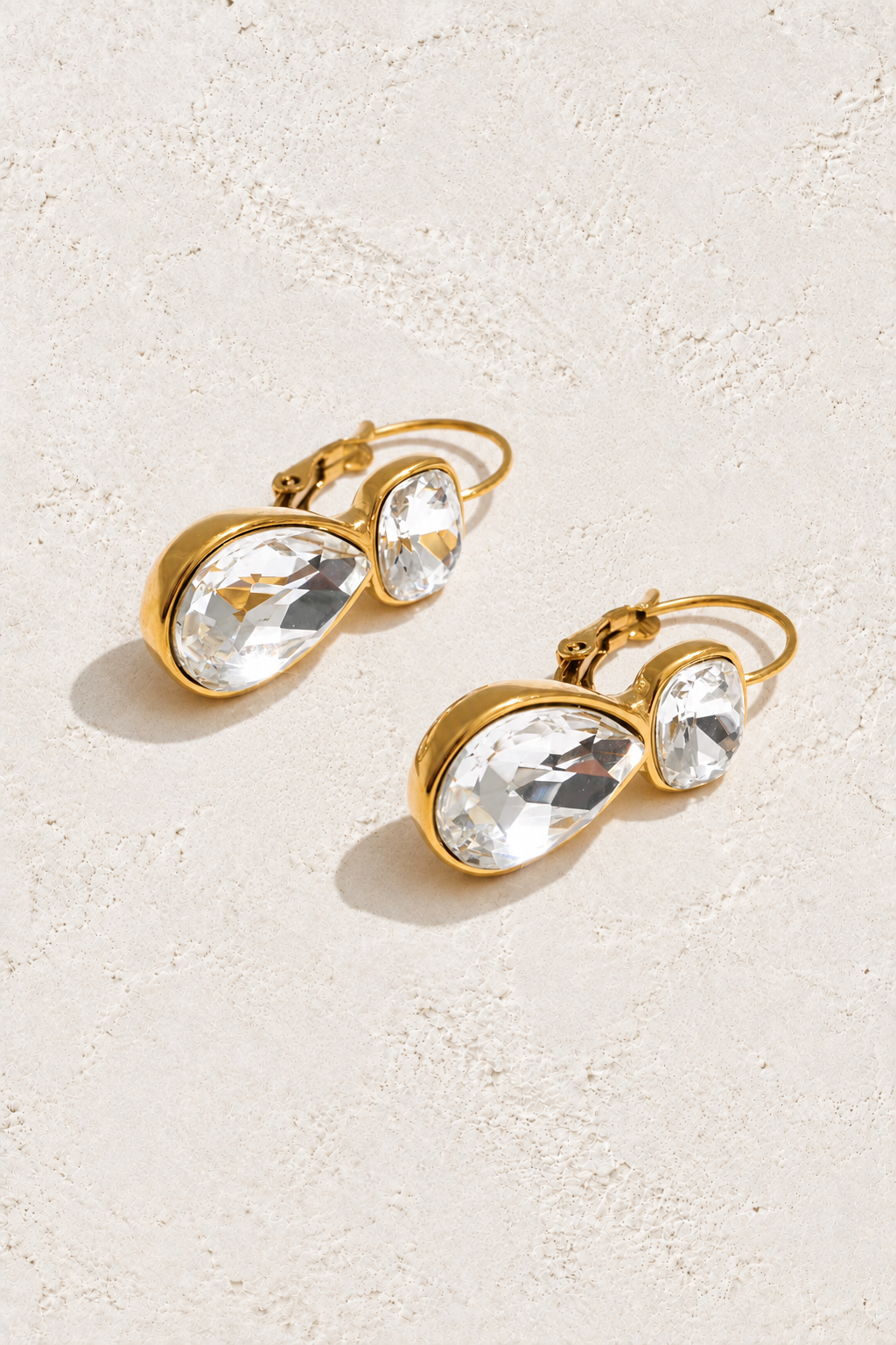 Gold Double Crystal Teardrop Earrings — hero