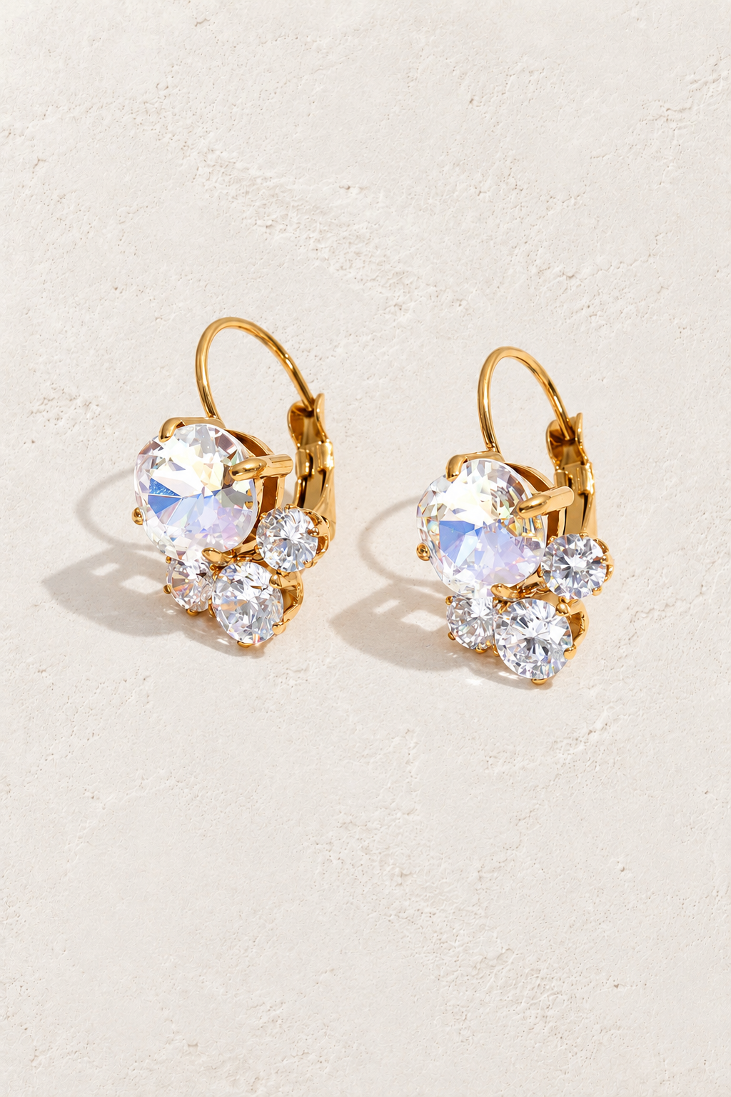 Gold Oval Crystal Cluster Leverback Earrings — original cream plaster hero