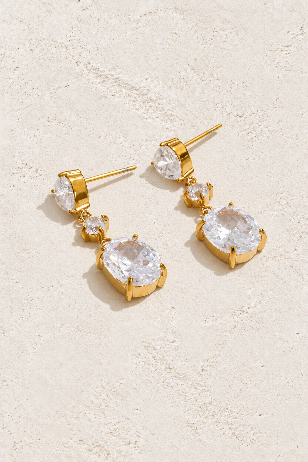 Gold Oval Crystal Trio Drop Earrings — hero