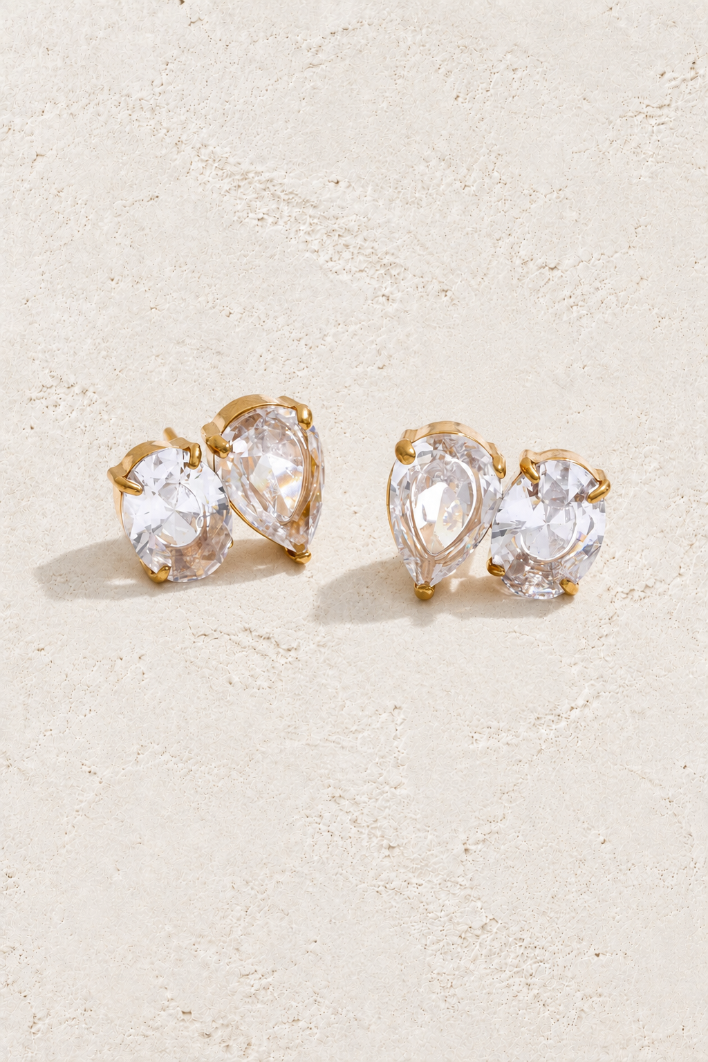 Gold Oval & Pear Crystal Duo Stud Earrings — hero