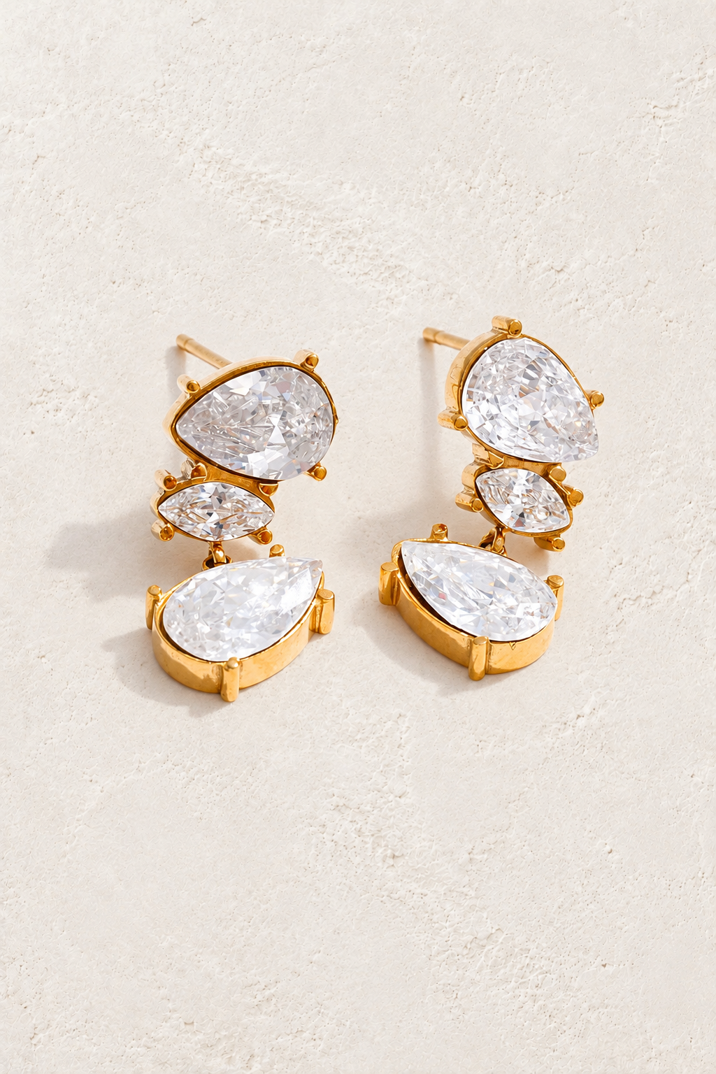 Gold Teardrop Crystal Trio Earrings — hero