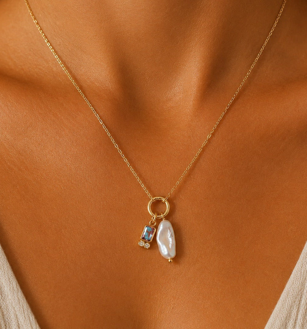
                  
                    Marina Pearl March Birthstone Necklace – Aquamarine Blue Waterproof & Tarnish-Free
                  
                