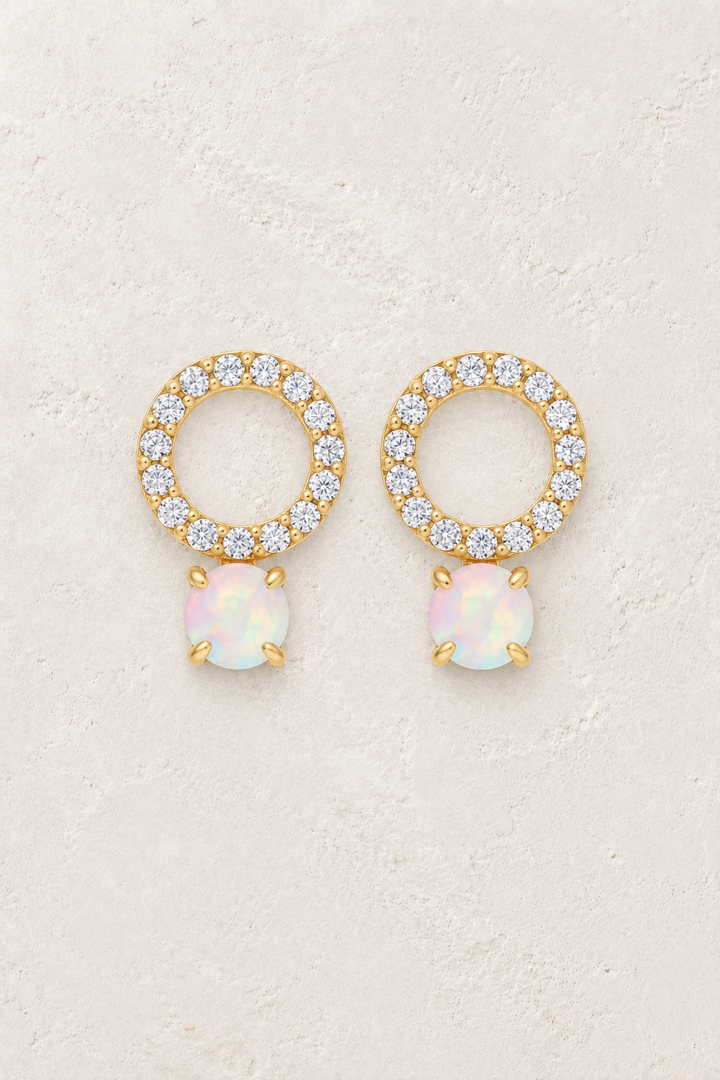 Gold opal pavé circle stud earrings