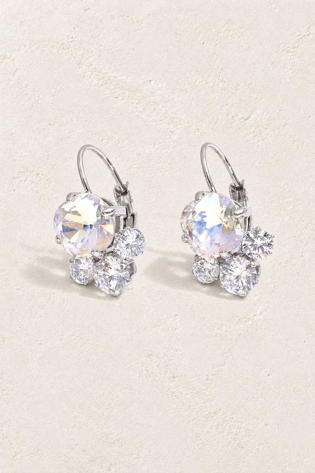 Silver Oval Crystal Cluster Leverback Earrings — original cream plaster hero