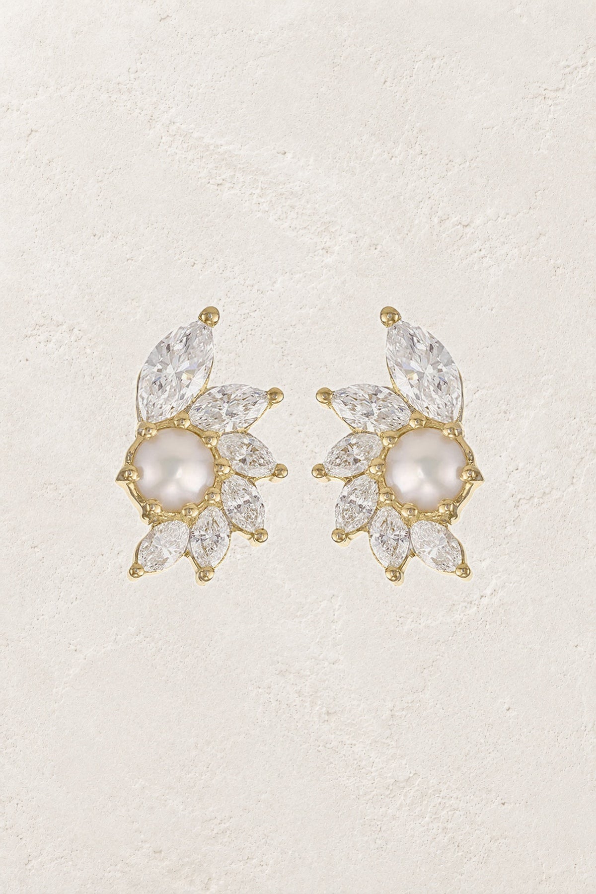 Pearl Crystal Leaf Stud Earrings