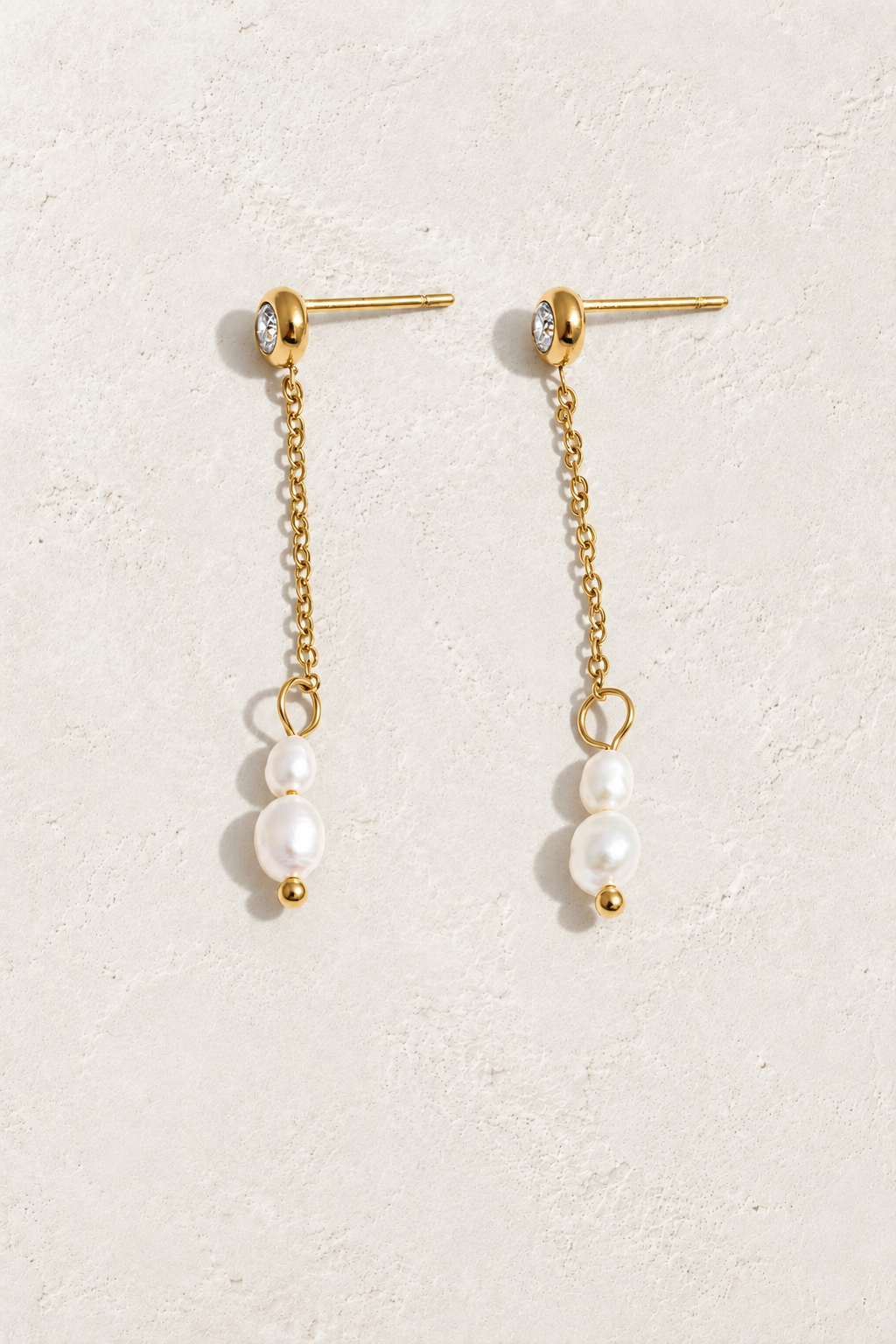 Gold Pearl Chain Drop Earrings — hero