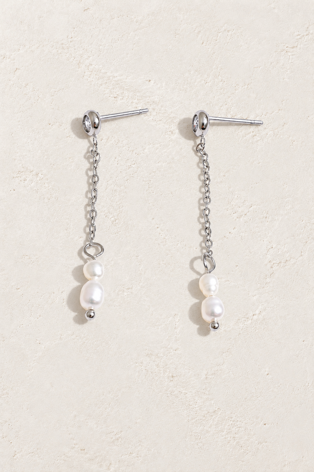 Silver Pearl Chain Drop Earrings — hero