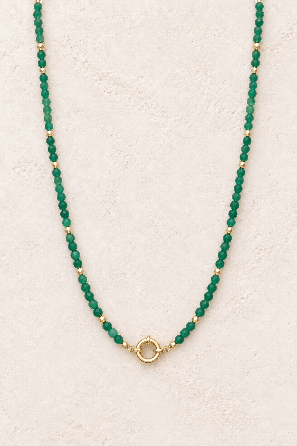 Sahara Deep Green Jade Necklace – Natural Genuine Gemstones — 2:3 cover on warm ivory background with centred clasp