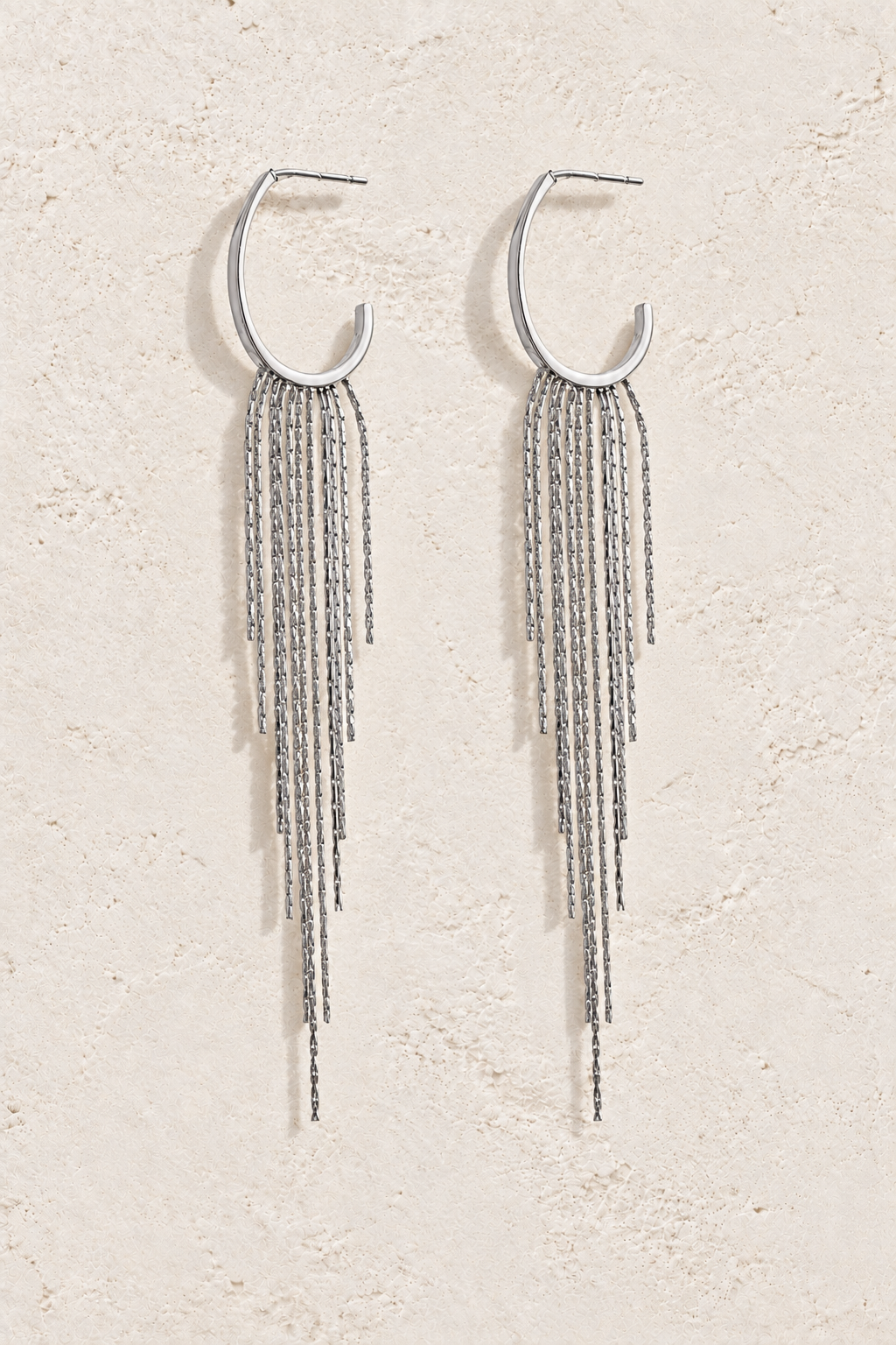 Silver Chain Tassel Hoop Earrings — hero