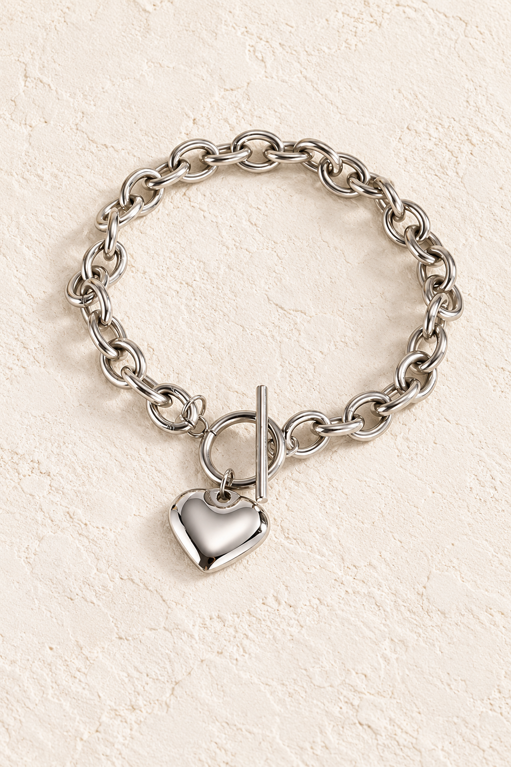 
                  
                    Silver Heart Toggle Bracelet | Waterproof
                  
                