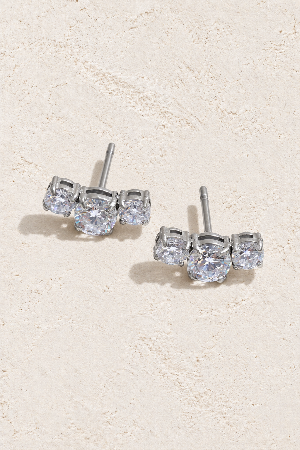 Silver Round Crystal Trio Stud Earrings — hero