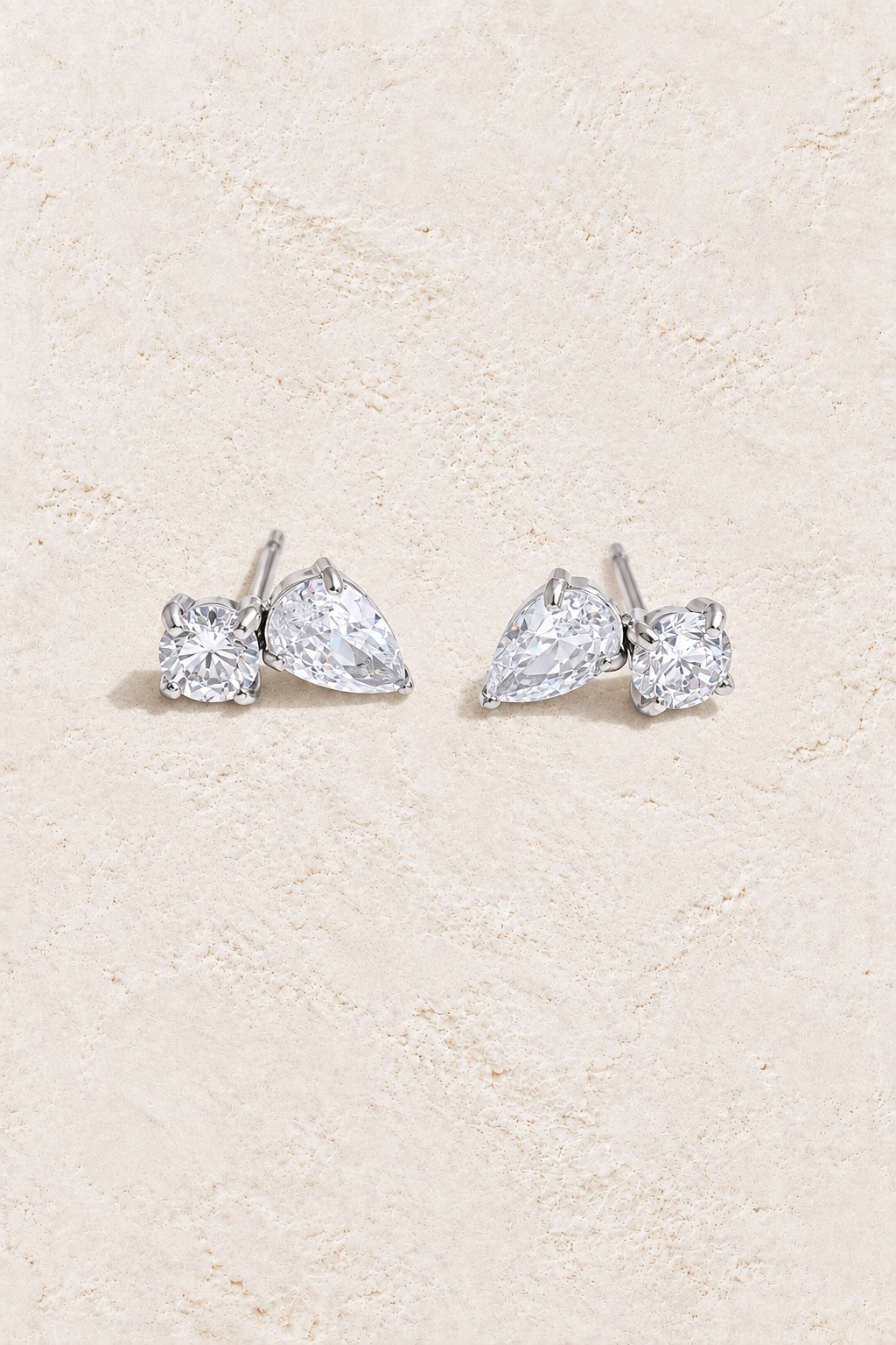 Silver Round & Pear Crystal Duo Stud Earrings — hero