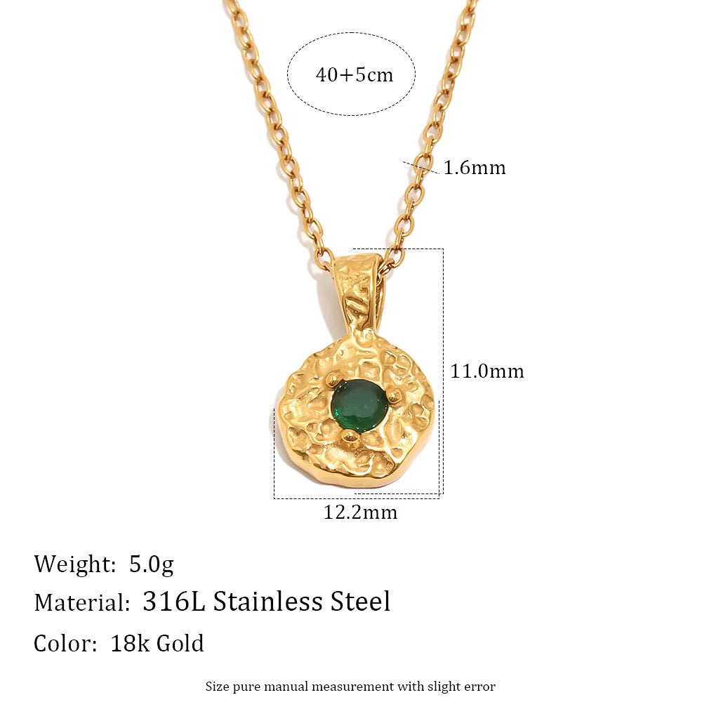 Close-up of Solara May Birthstone Necklace emerald green pendant detail - Boho & Mala