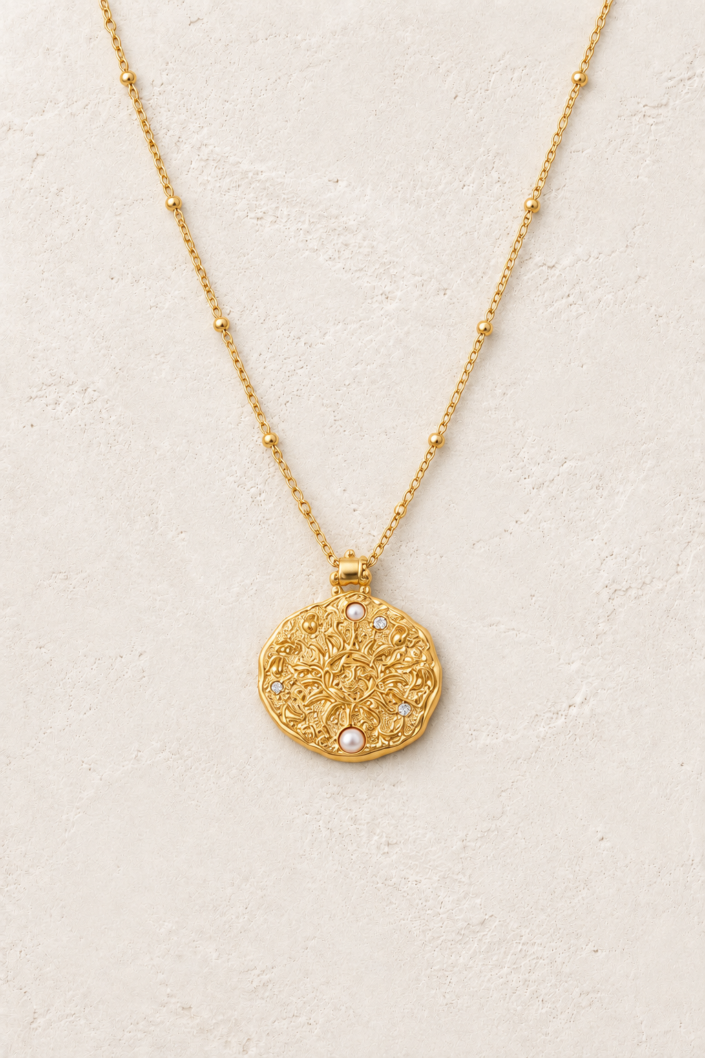 Soleil Pearl Sun Medallion Necklace product photo