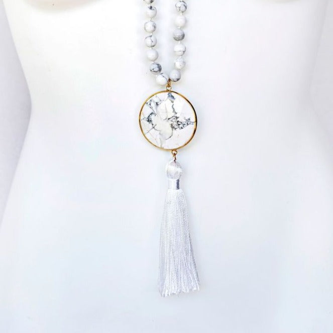 
                  
                    Boho & Mala Natural Tribal Round Howlite Stone Tassel Necklace TN10031
                  
                