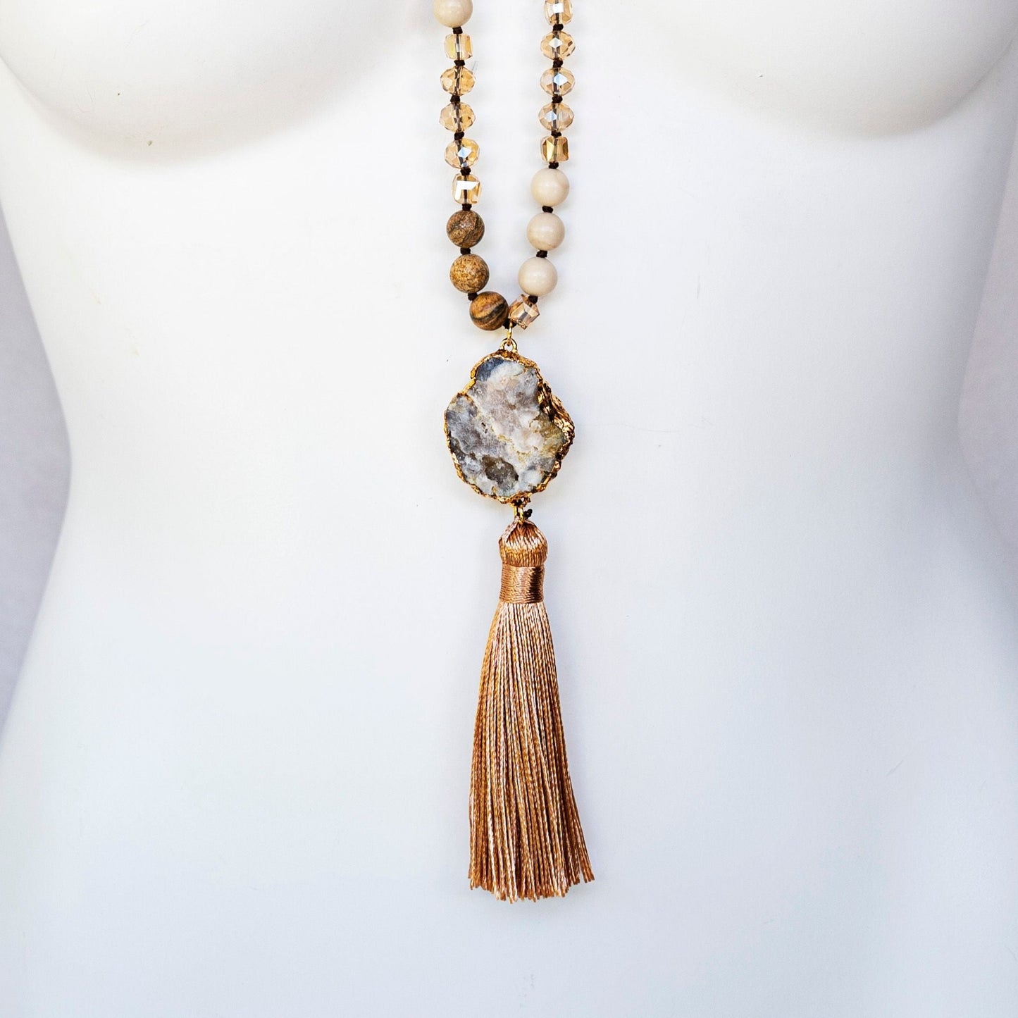 
                  
                    Boho & Mala Tribal Agate Slice Tassel Necklace (Brown Mix) TN10049
                  
                