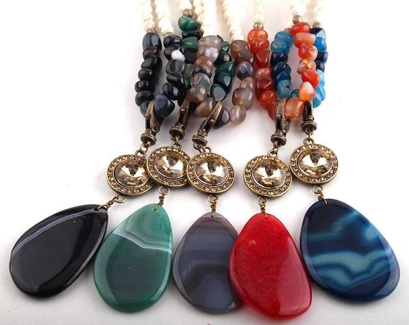 
                  
                    Boho & Mala Natural Green Stone Tribal Round Necklace
                  
                