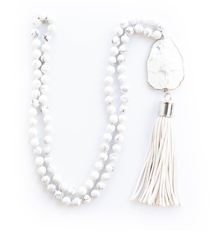 
                  
                    Boho & Mala Natural Tribal Round White Howlite Stone Tassel Necklace TN10036
                  
                