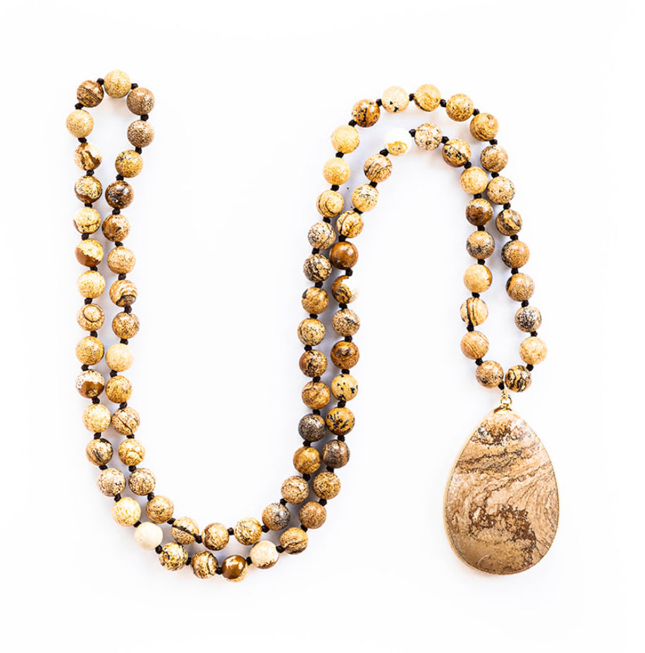 
                  
                    Boho & Mala Natural Tribal Round Desert Jasper Stone Necklace TN10027
                  
                