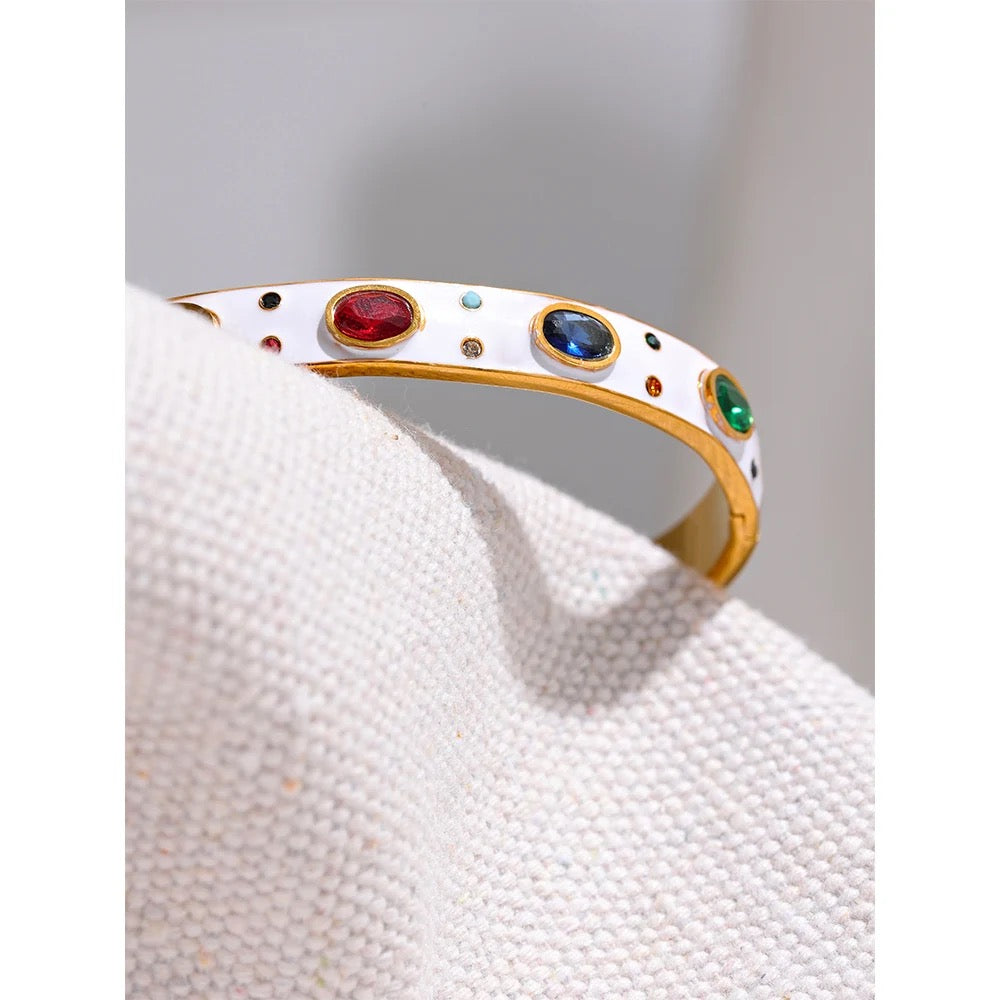 
                  
                    White Enamel Diamanté Gold Bracelet | Waterproof & Tarnish-Free – Boho & Mala jewellery
                  
                