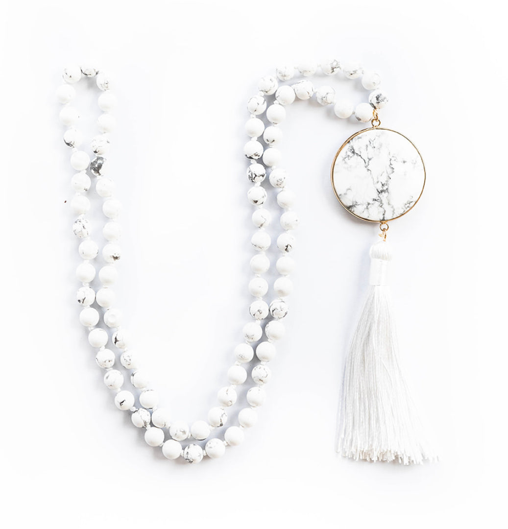 
                  
                    Boho & Mala Natural Tribal Round Howlite Stone Tassel Necklace TN10031
                  
                