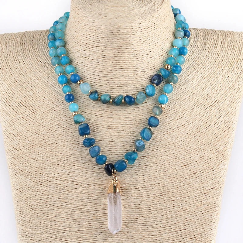 
                  
                    Boho & Mala Blue Natural Beaded Double Tribal Stone Necklace
                  
                