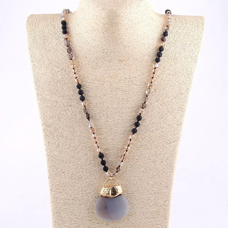 
                  
                    Boho & Mala Natural Tribal Round Mix Stone Necklace TN
                  
                