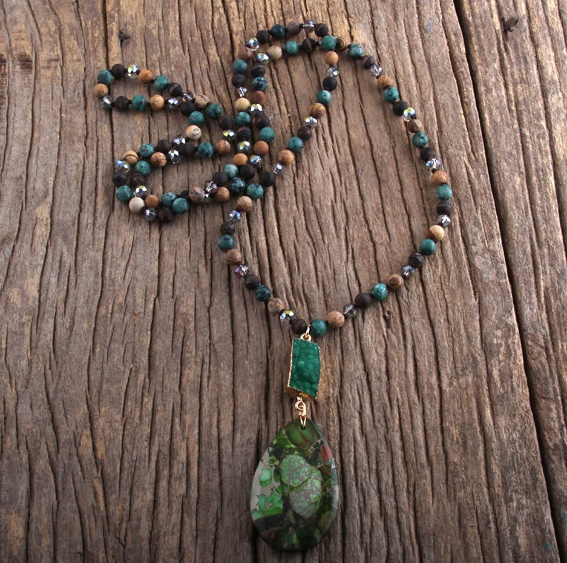 
                  
                    Green Agate Tribal Necklace at Boho & Mala
                  
                
