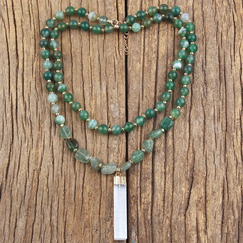 
                  
                    Boho & Mala Green Natural Beaded Double Tribal Stone Necklace
                  
                