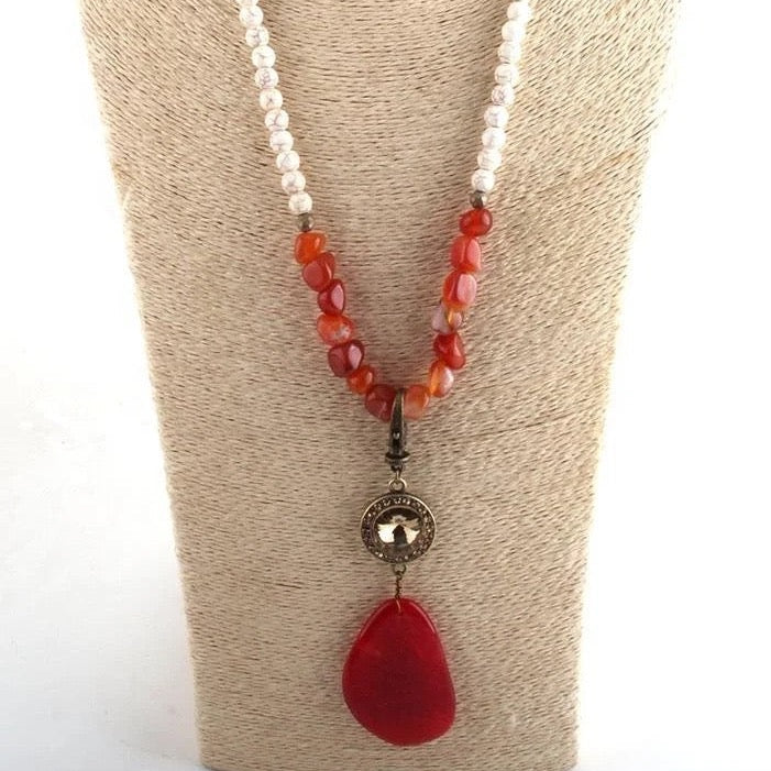 
                  
                    Boho & Mala Natural Red Stone Tribal Round Necklace
                  
                