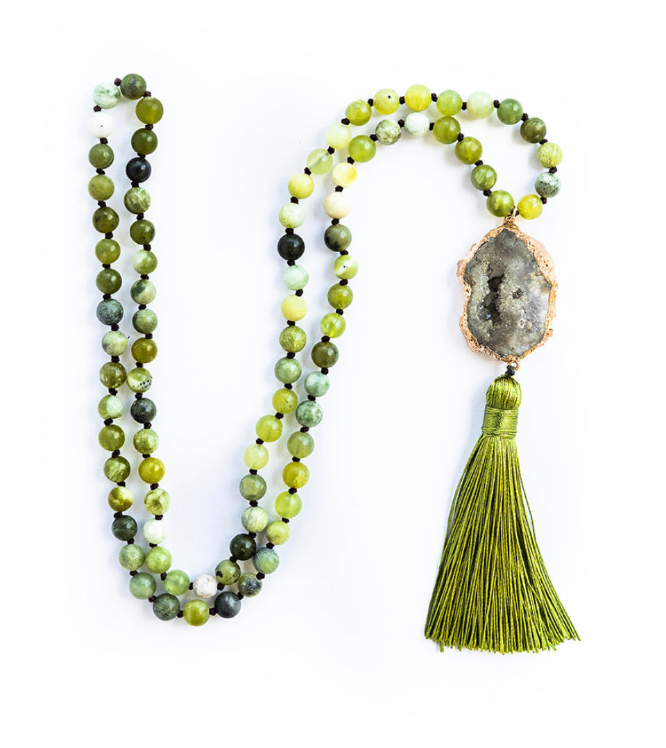 
                  
                    Boho & Mala Green Tribal Agate Slice Tassel Necklace (Green) TN1003
                  
                