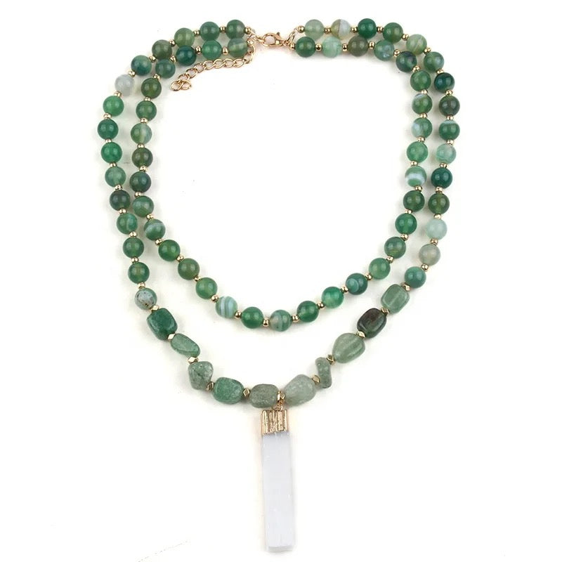 
                  
                    Boho & Mala Green Natural Beaded Double Tribal Stone Necklace
                  
                